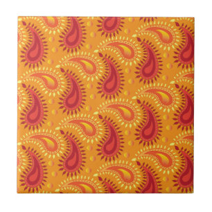 Carreau Oriental Orange Perse Motif Paisley