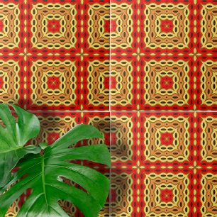 Carreau Oriental Rouge Jaune Brown Mosaic Motif géométriqu