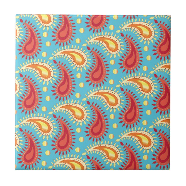 Carreau Oriental Turquoise Orange Perse Motif Paisley (Devant)