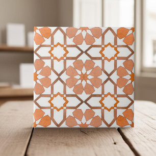 Carreau Originaire marocain orangé géométrique peint à la