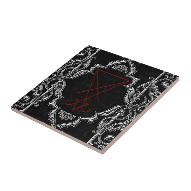Carreau Ornat Argent Lucifer Sigil Occult Art (Côté)