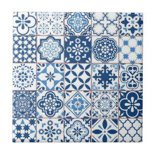 Carreau Ornat méditerranéen Indigo Blue Azulejo Mosaic