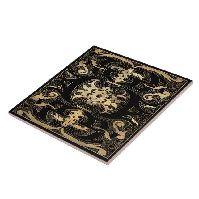 Carreau Ornat noir or élégant (Côté)