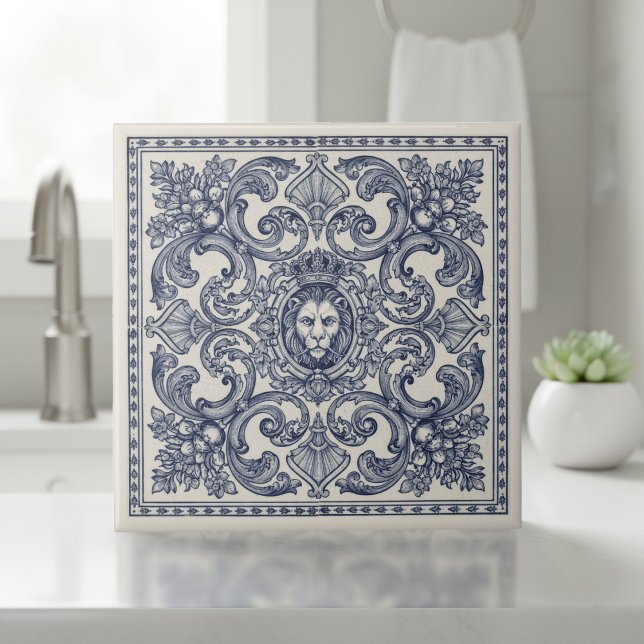 Carreau Ornate Baroque Pattern Pat#1 Blue Ivory ID1194 (Créateur téléchargé)