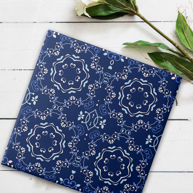 Carreau Ornate Classic Bleu & Blanc Méditerranéen Azulejo (Créateur téléchargé)