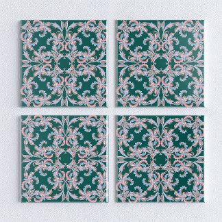 Carreau Ornate Floral Filigree Tile in Hunter Green