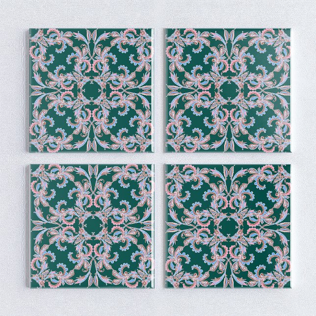 Carreau Ornate Floral Filigree Tile in Hunter Green  (Créateur téléchargé)