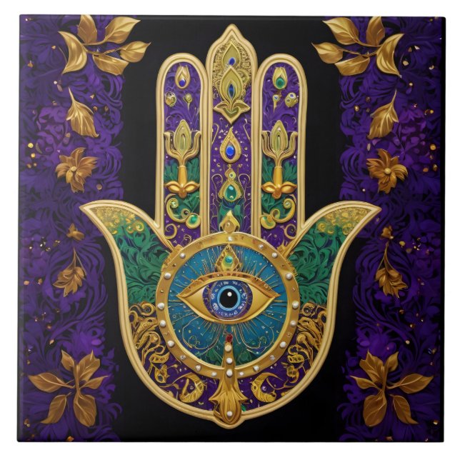 Carreau Ornate Gold Troisième Oeil Hamsa (Devant)