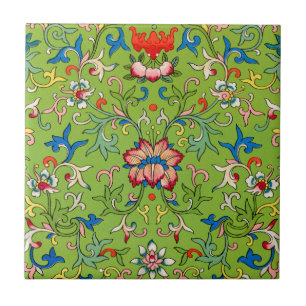 Carreau Ornement chinois vintage Owen Jones floral vert
