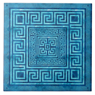 Carreau Ornement de clé grecque - Mander grec - Marbre bl