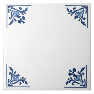 Carreau Ornement de coin floral simple bleu blanc Delft