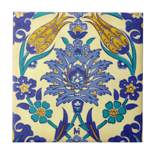 Carreau Ornement en céramique de cru de style d'Azulejo de
