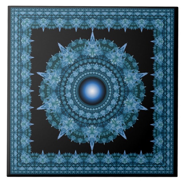 Carreau Ornement fractal étoile bleue (Devant)