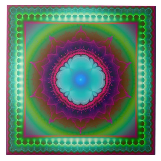 Carreau Ornement fractal lumineux coloré (Devant)