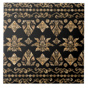 Carreau Ornement thaïlandais - Or et noir