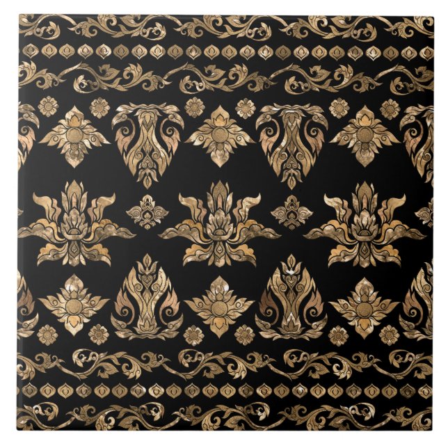 Carreau Ornement thaïlandais - Or et noir (Devant)
