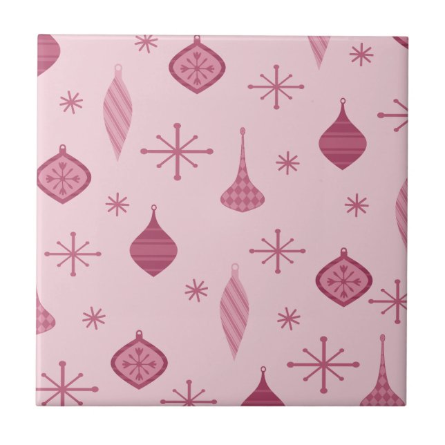 Carreau Ornements de Noël rétro Rouge (Devant)