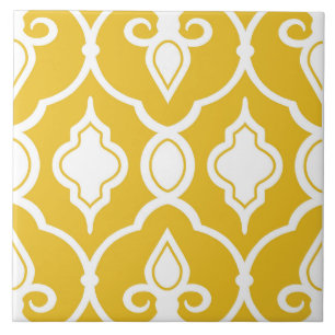Carreau Ornements modernes, moutarde jaune, blanc, motif