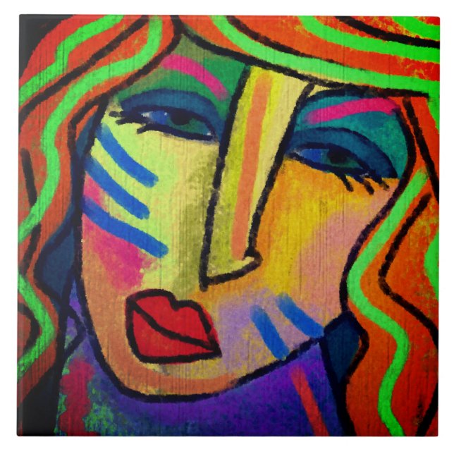 Carreau Oui ? Peinture numérique Abstraite d'une femme (Devant)