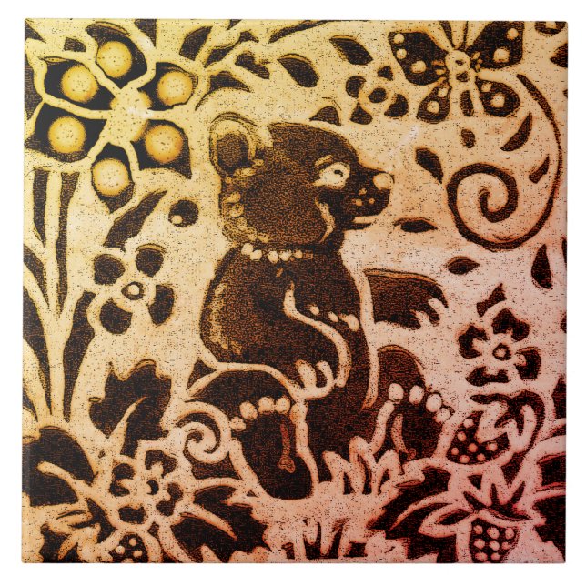 Carreau Ours Brown doré rouille Floral Automne Feuilles Ba (Devant)
