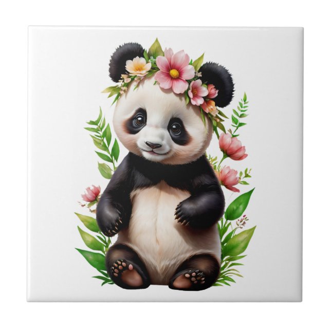 Carreau Ours De Panda Transparent Avec Fleurs (Devant)