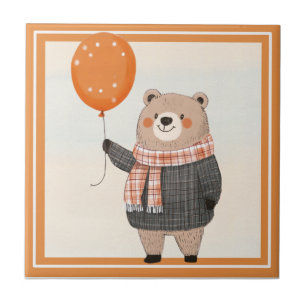 Carreau Ours de Sweat Plaid Gris avec Écharpe Plaid Orange