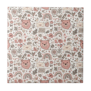 Carreau Ours en peluche de nurserie Boho avec des arcs-en-