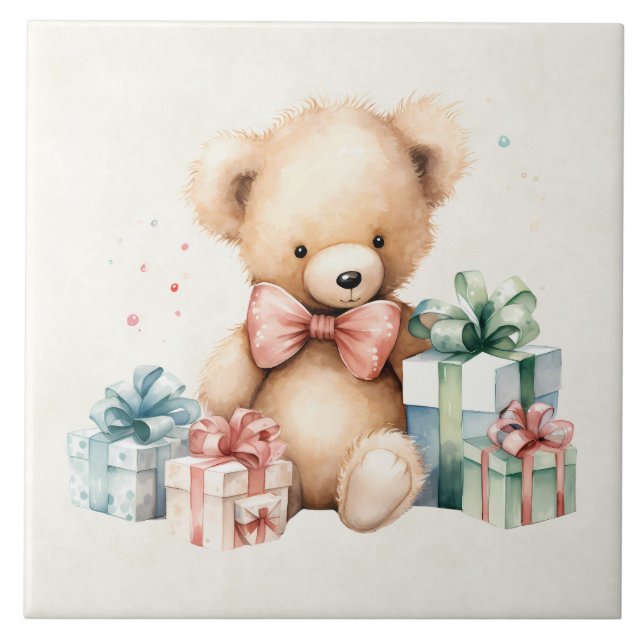 Carreau Ours en peluche mignonne avec cadeaux de Noël (Devant)