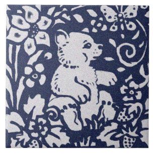 Carreau Ours Gris Bleu Granit Pierre Bois Animal Art