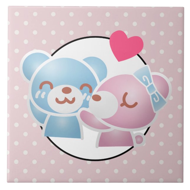 Carreau Ours KIssing sur Cute Pois et Kawaii (Devant)