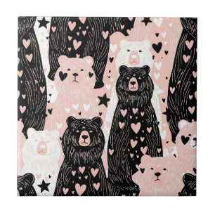 Carreau Ours mignon - Douce forêt de bois pastel (5)