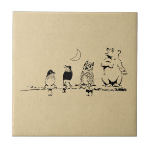 Carreau Ours mignons et oiseaux chantant à l'art de la lu