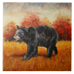 Carreau Ours noir en forêt d'automne