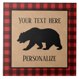 Carreau Ours Noir Sur Un Plaid Rouge Et Noir Personnalisé