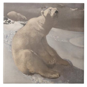 Carreau Ours polaire dans la neige vintage illustration gr