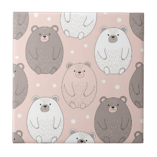 Carreau Ourson Mignon - Douce Forêt en Pastel (2)