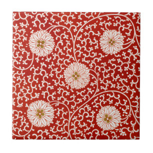 Carreau Owen Jones Ornement Chinois Fleurs Rouges et Blanc