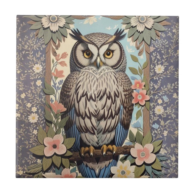 Carreau Owl Pastel Floral William Morris Inspiré (Devant)