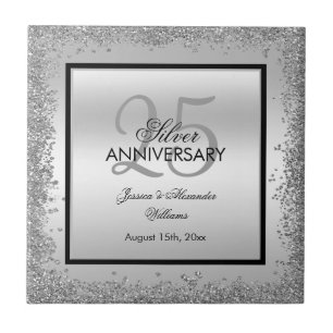 Carreau Pailleté Argent & Noir 25e Anniversaire de Mariage
