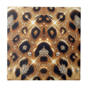 Carreau Paillettes Glam Or Imprimé Léopard Guépard Noir 