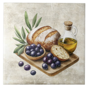 Carreau Pain à l'aquarelle Olives Toscane Texture Fausse