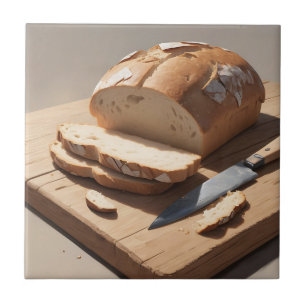 Carreau Pain croustillant et tranches sur planche en bois