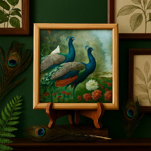 Carreau Paire de Peacocks Bleus Turquoises Élégant Carrela