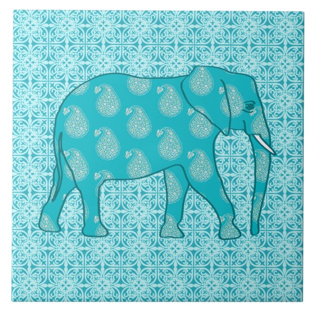 Carreau Paisley - bleu turquoise et aqua (Devant)