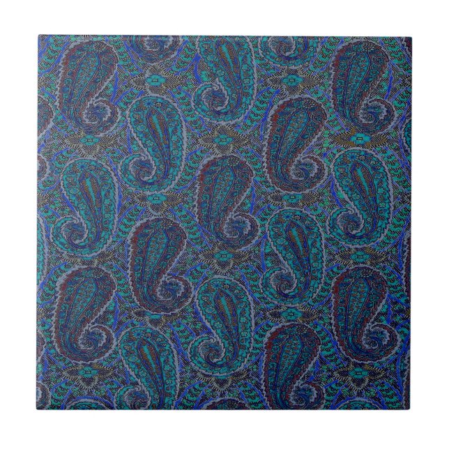 Carreau Paisley Blue Indian Boho Motif (Devant)