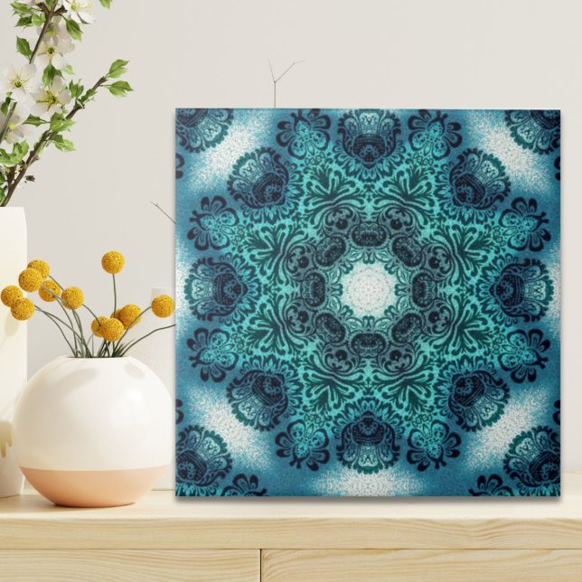 Carreau Paisley floral Boho turquoise mandala turquoise he (Boho floral paisley turquoise teal mandala henna ceramic tile)