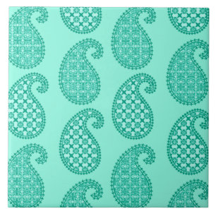 Carreau Paisley motif, aqua et turquoise