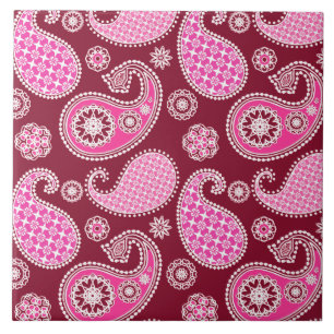 Carreau Paisley motif, Bourgogne, rose et blanc