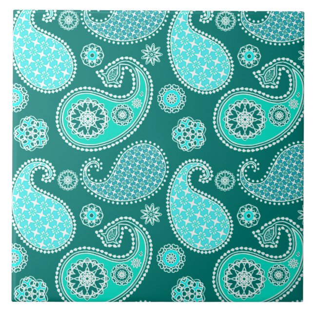 Carreau Paisley motif, Turquoise, Aqua et White (Devant)