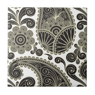 Carreau Paisley noir et beige